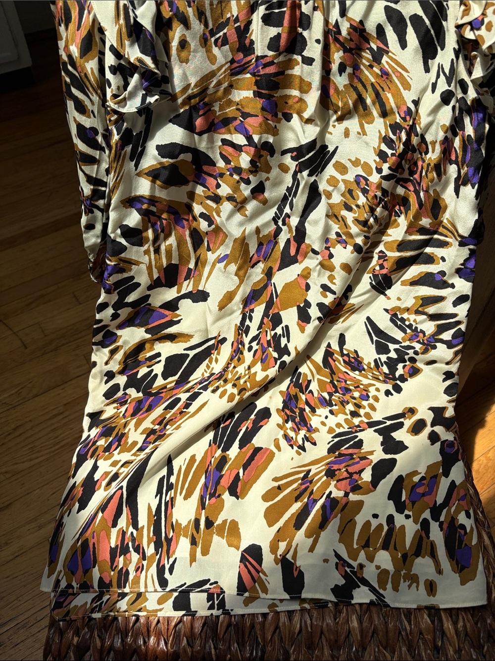 Tibi Abstract Animal-Print Satin Dress in Cream, Mustard, Black & Purple